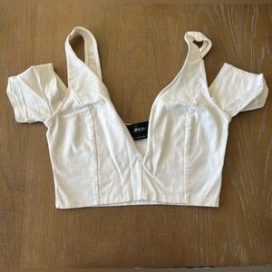 Nasty Gal White V Neck Crop Top